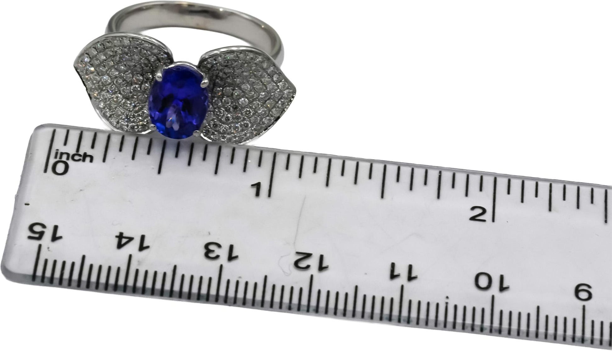 18k White Gold VS Diamond and Tanzanite Floral Ring 3.30CT Size 8