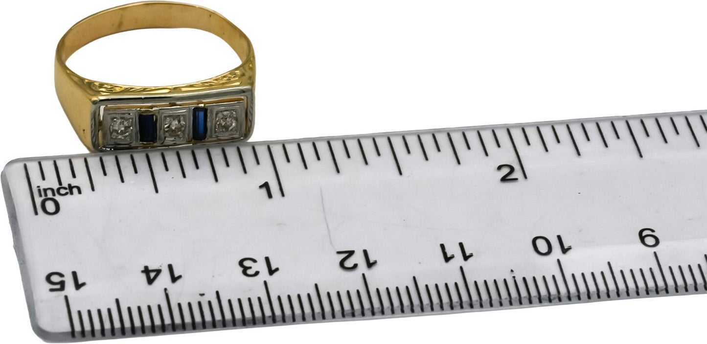 Vintage Antique Deco 18k Gold Diamond and Sapphire Ring 0.25CT Size 10