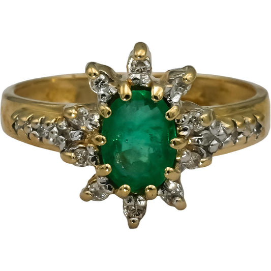 14k Yellow Gold Diamond and Emerald Cocktail Ring 0.65CT Size 6.25