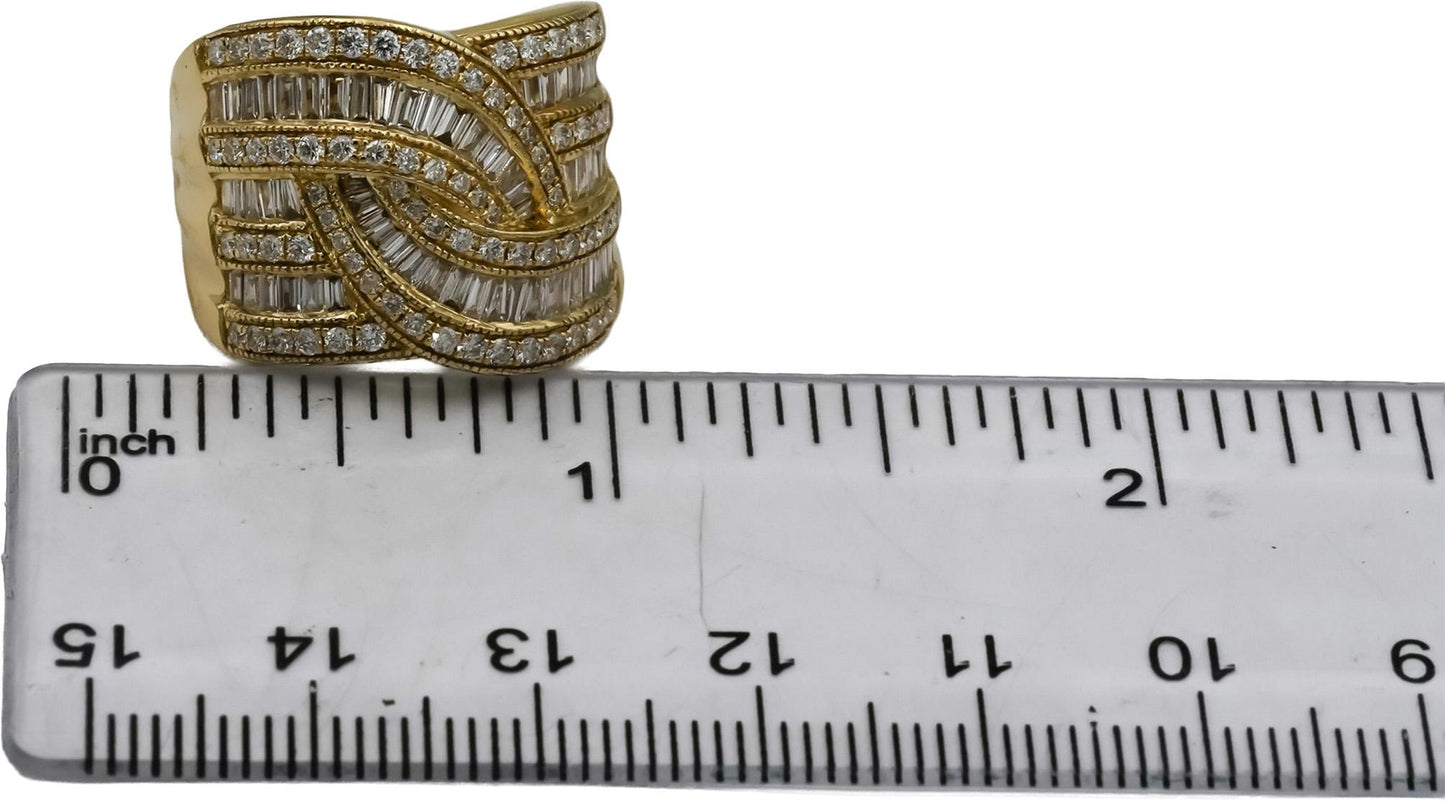 EFFY 14k Yellow Gold Round and Baguette Diamond Crossover Ring 1.85CT Size 7.25