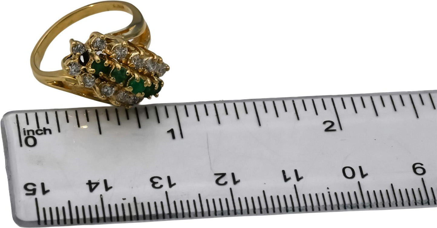 14k Yellow Gold Round Diamond and Emerald Bypass Ring 0.75CT Size 6.5