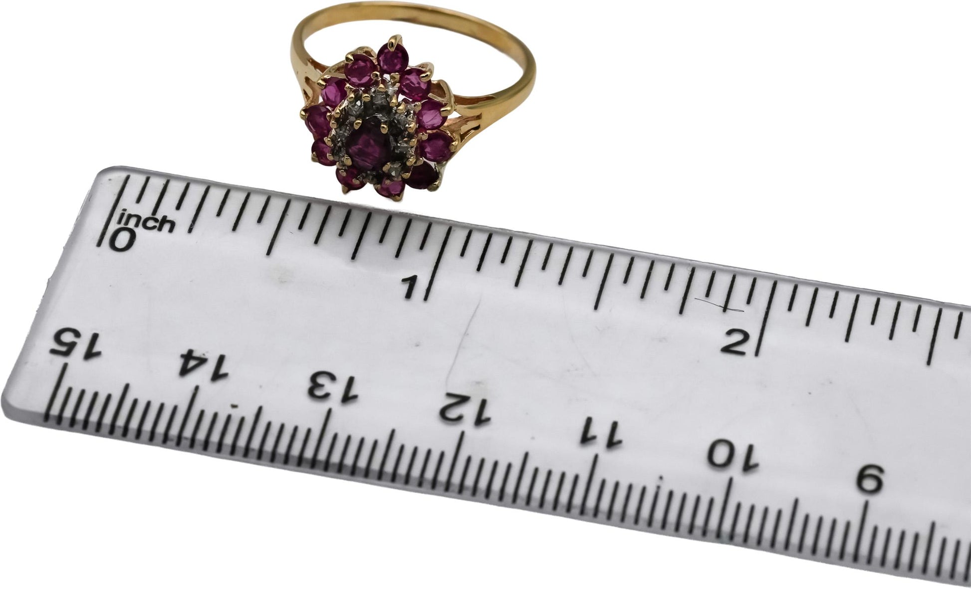 10k Yellow Gold Ruby Cocktail Ring 1.0CT Size 7.5 w/ Diamond Accents