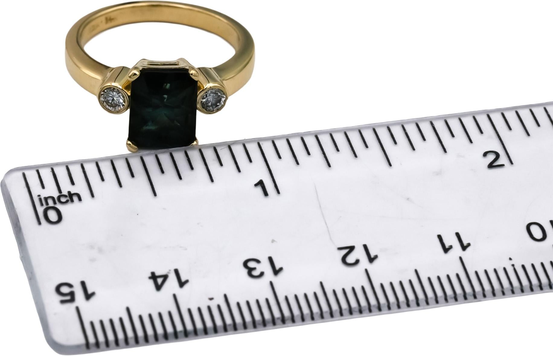 14k Yellow Gold Fancy Cut Green Tourmaline & VS Diamond Ring 2.20CT Size 6.5