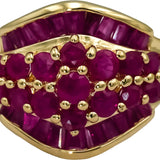 14k Yellow Gold Round and Baguette Cut Ruby Cocktail Ring 1.50CT Size 9.25