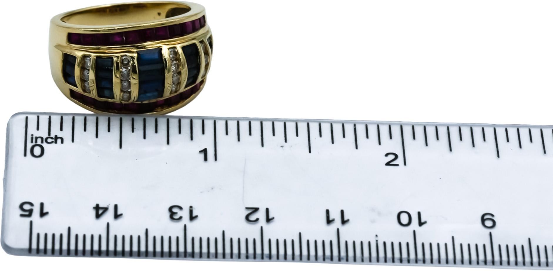 14k Yellow Gold Diamond Ruby Sapphire Band Ring 2.25CT Size 7.25