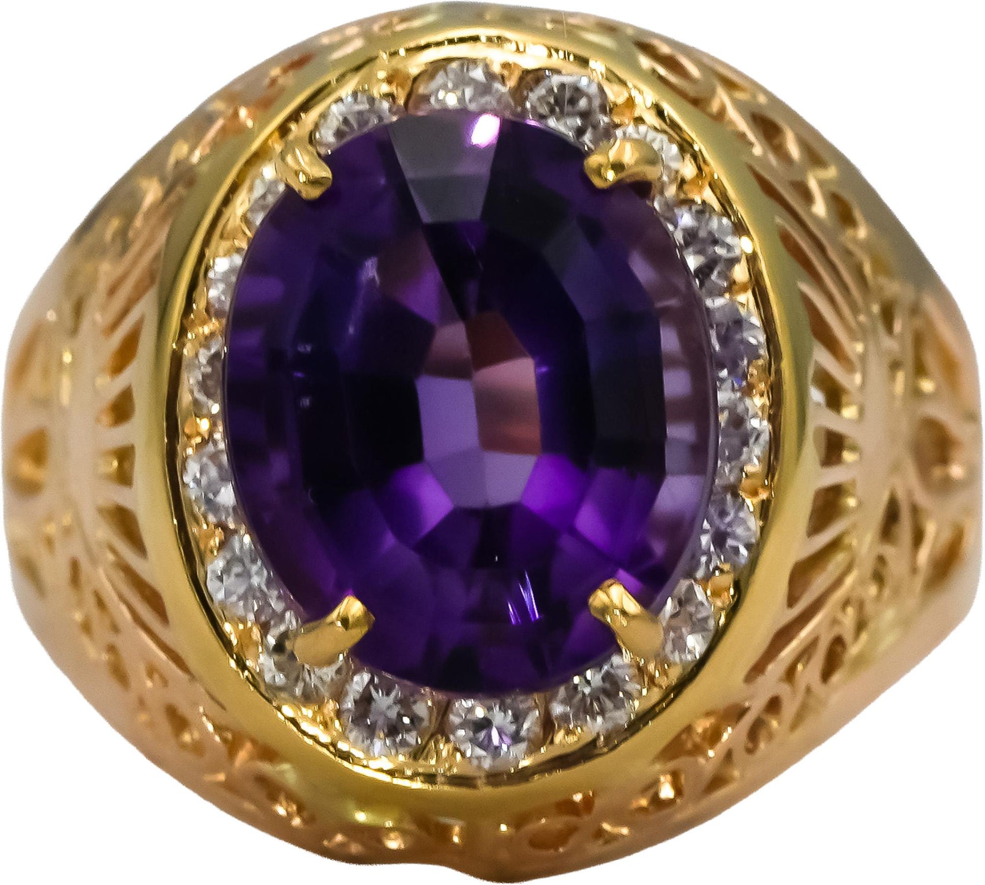 14k Yellow Gold Diamond and Amethyst Cocktail Ring 8.50CT Size 8.75