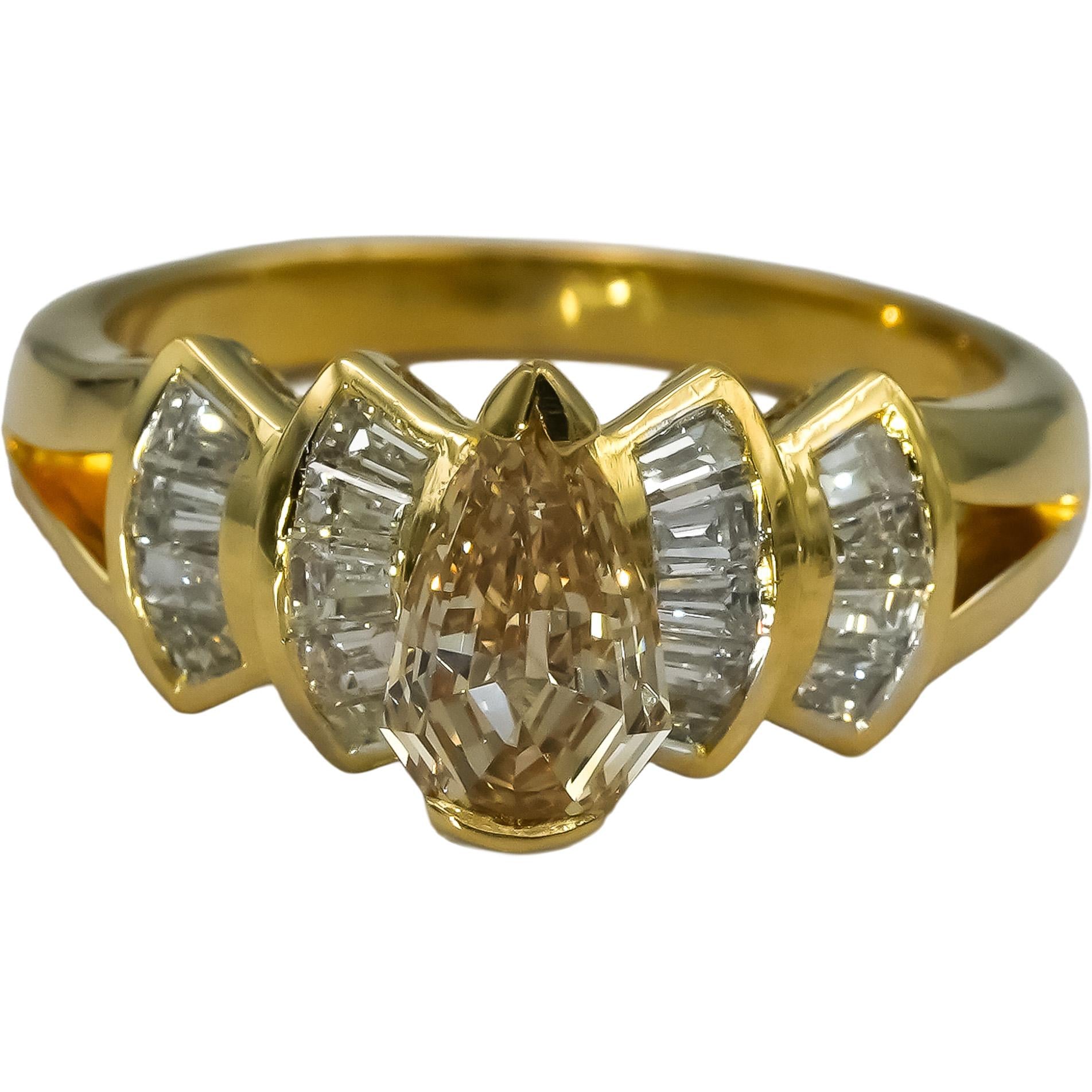 18k Yellow Gold VS Diamond Cocktail Ring 1.29CT w/ 0.94CT Center Size 6