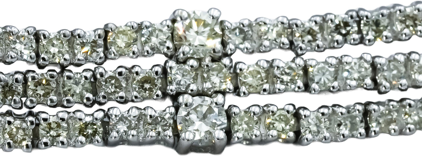 14k White Gold Round Diamond Three Row Fancy Link Bracelet 3.0CT