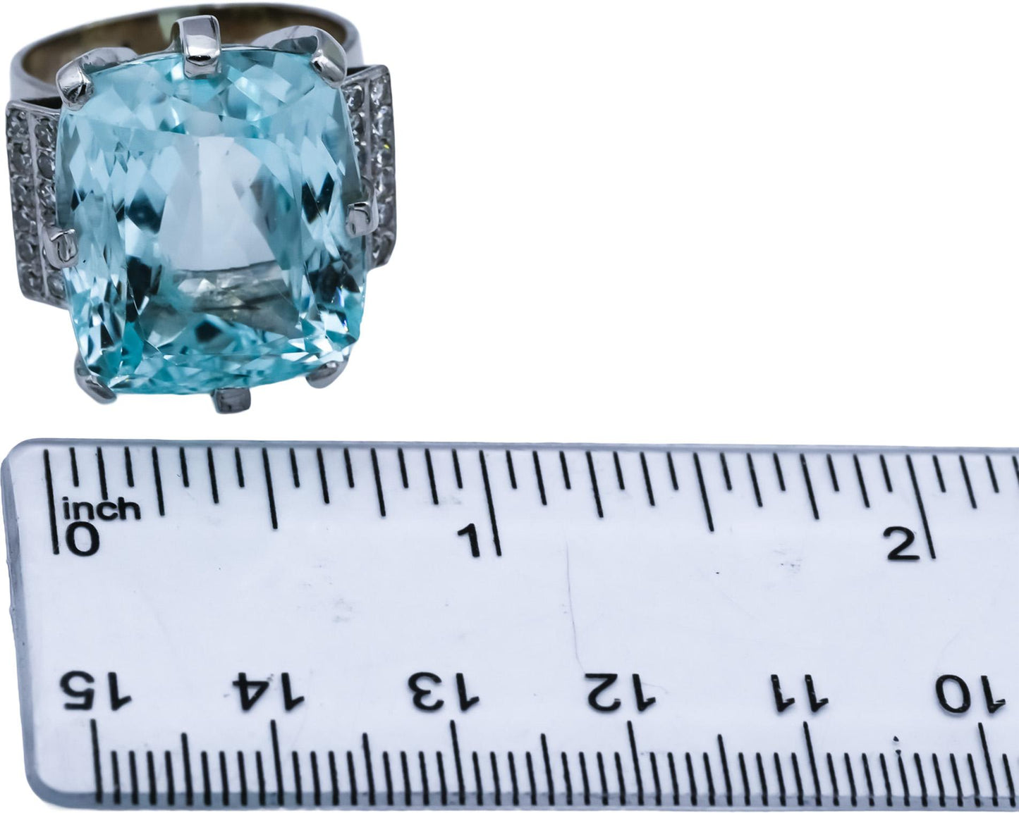 Retro Antique 12-14k White Gold Diamond and Aquamarine Ring 35.52CT Size 9
