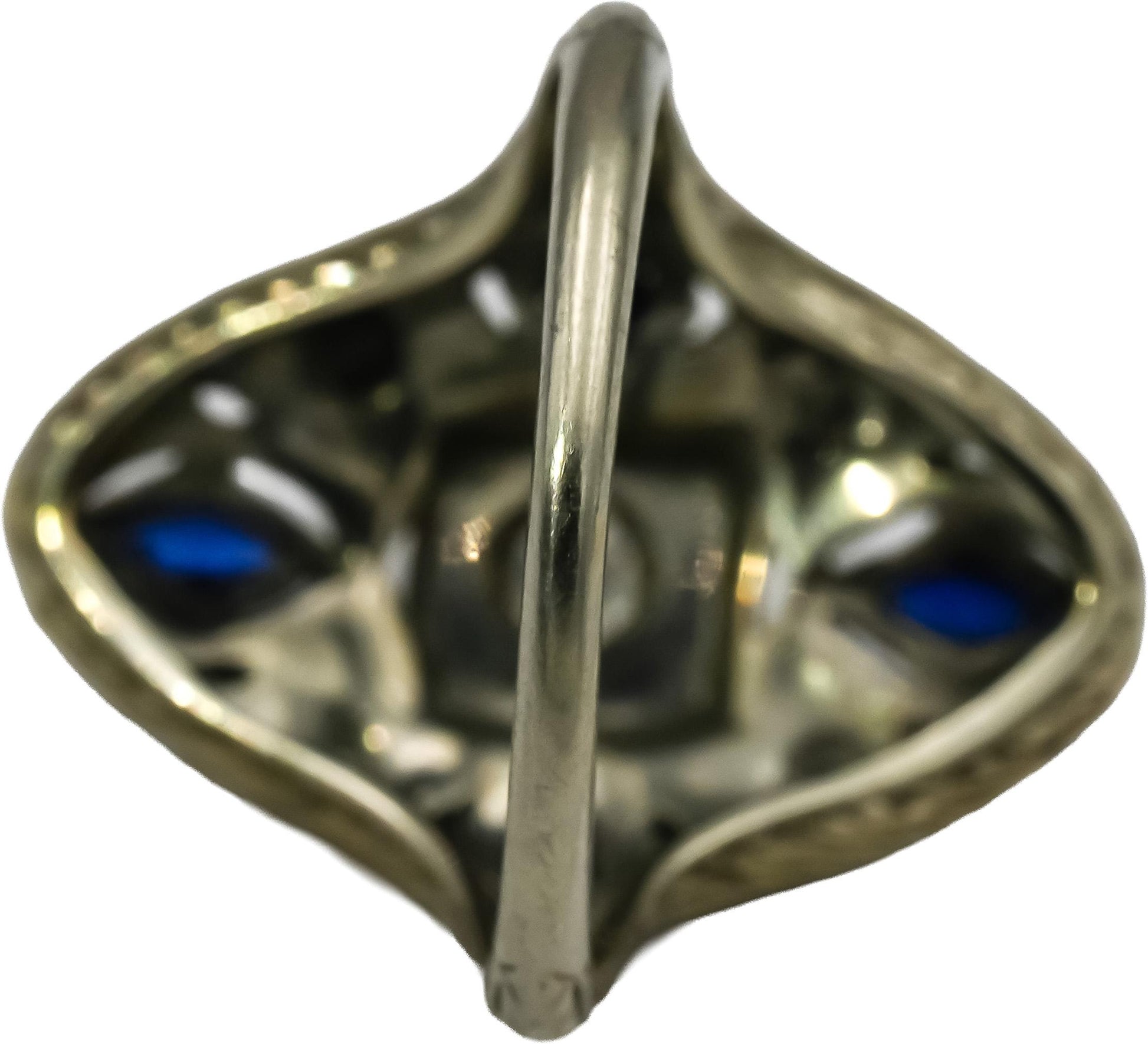 Art Deco Antique 18k White Gold Diamond & Synthetic Sapphire Ring 0.40CT Size 4