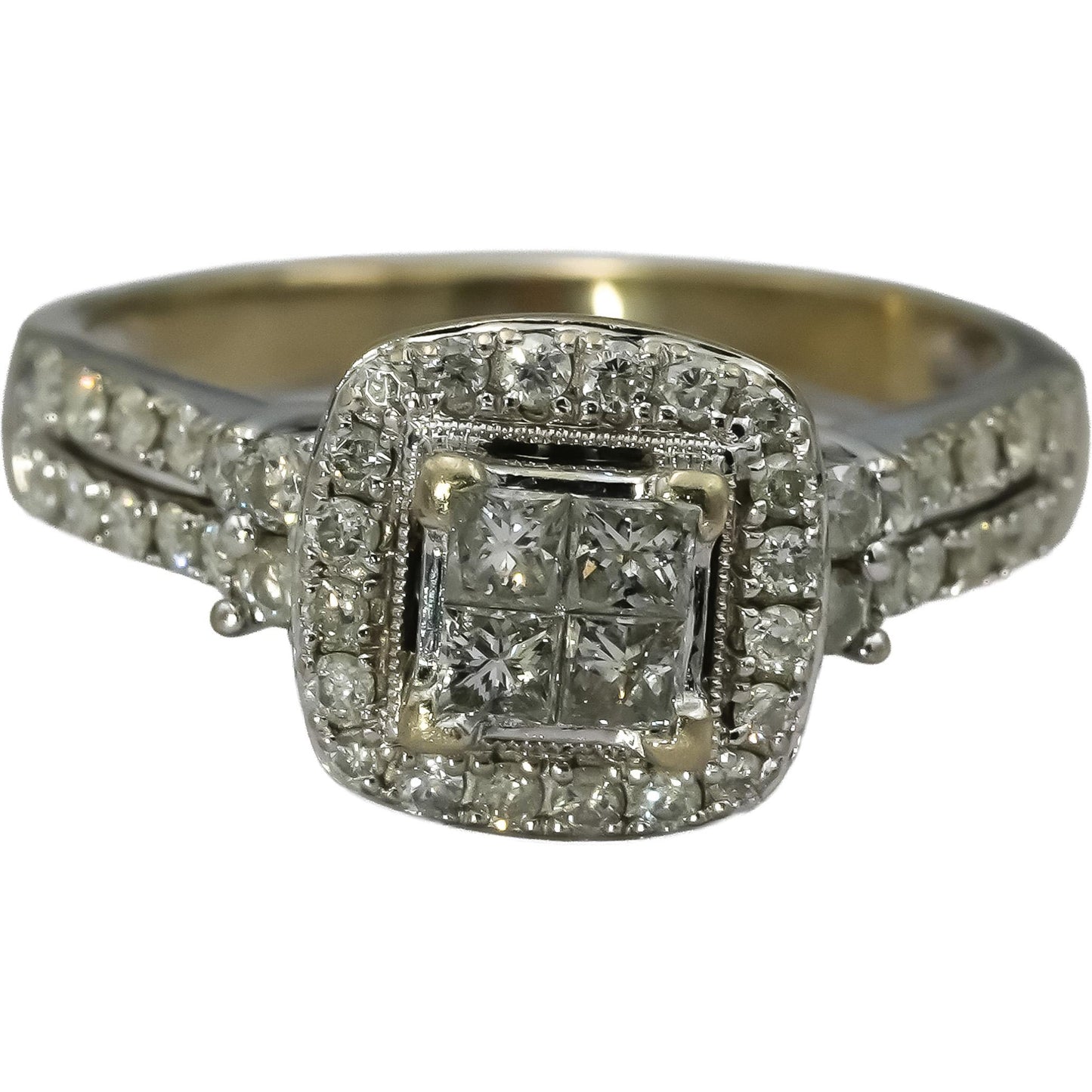 14k White Gold Princess and Round Diamond Cluster Cocktail Ring 0.75CT Size 6.75