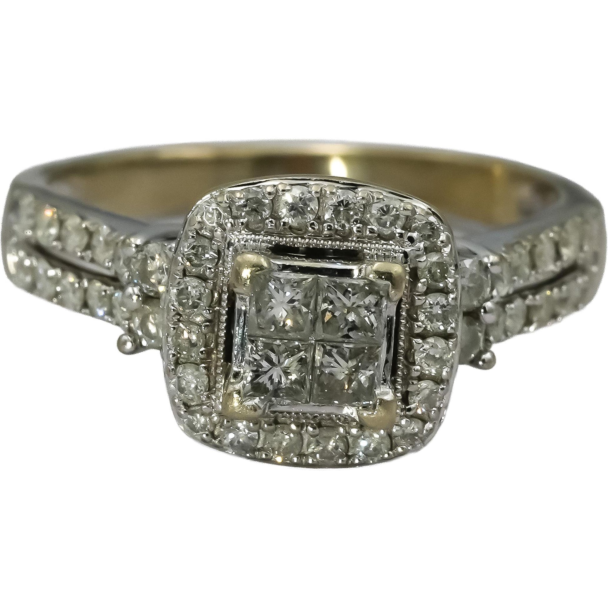 14k White Gold Princess and Round Diamond Cluster Cocktail Ring 0.75CT Size 6.75