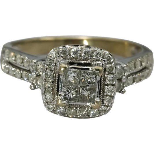 14k White Gold Princess and Round Diamond Cluster Cocktail Ring 0.75CT Size 6.75