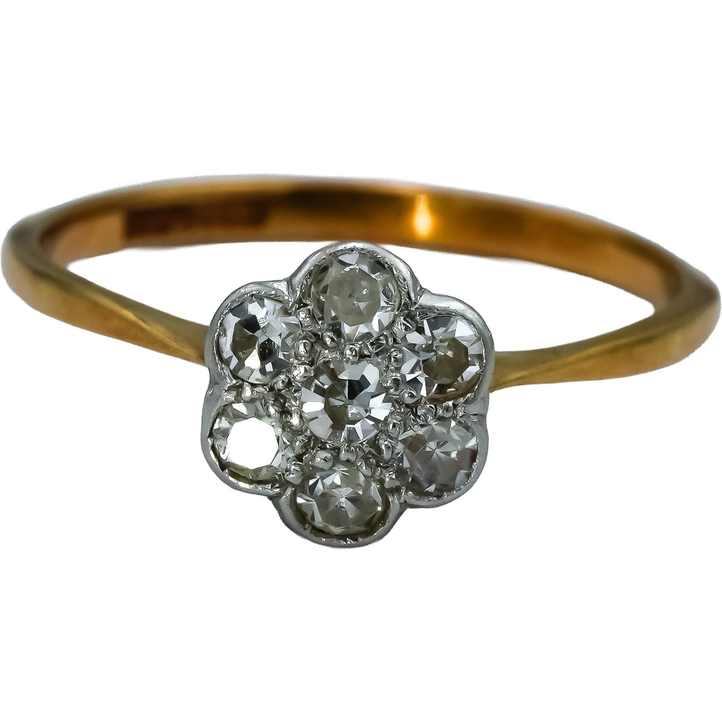 Antique Vintage 18k Yellow Gold Single Cut Diamond Flower Ring 0.35CT Size 6.75