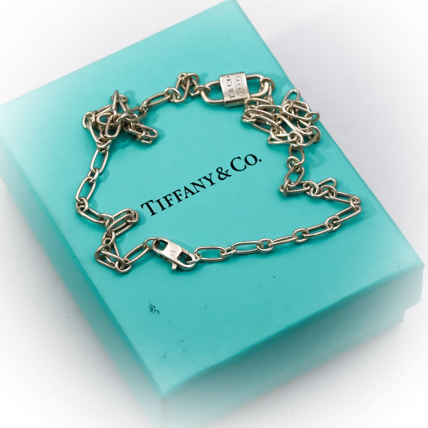 TIFFANY & CO. Sterling Silver 1837 Padlock Charm Necklace w/ Box 800.00 Retail