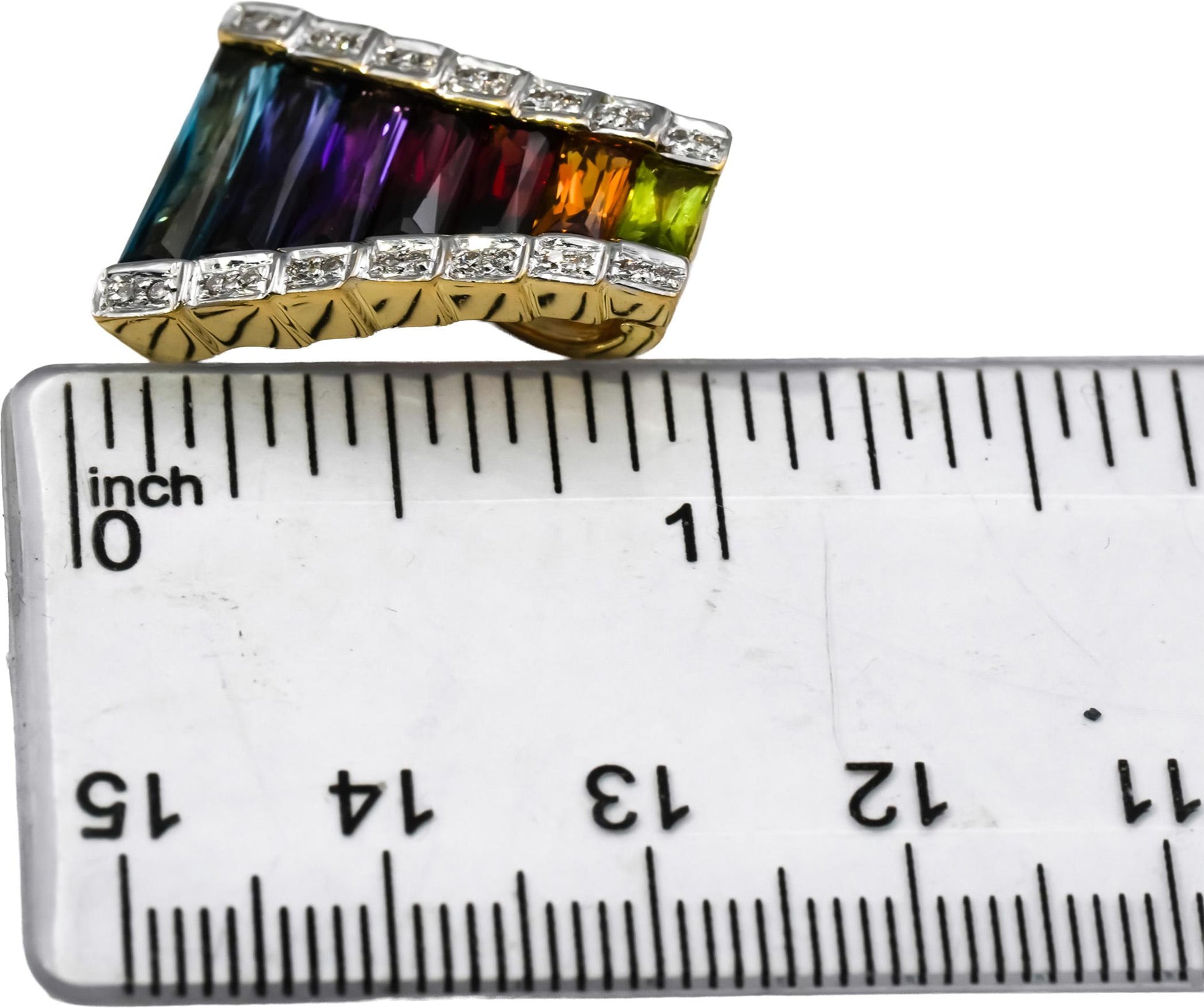 BELLARI 18k Yellow Gold Diamond and Rainbow Gemstone Pendant 0.07CT