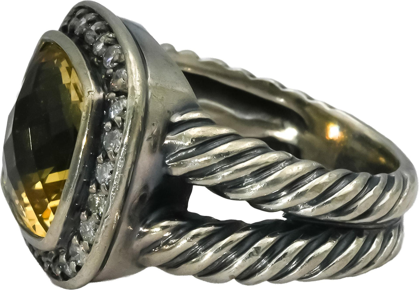 DAVID YURMAN Sterling Silver Diamond and Citrine Albion Ring 0.25CT Size 6