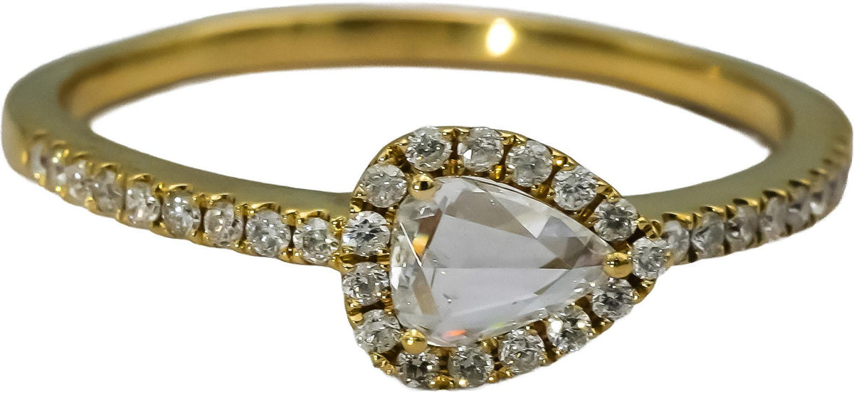 18k Yellow Gold Rose Cut Pear and Round Diamond Ring 0.50CT Size 10.25