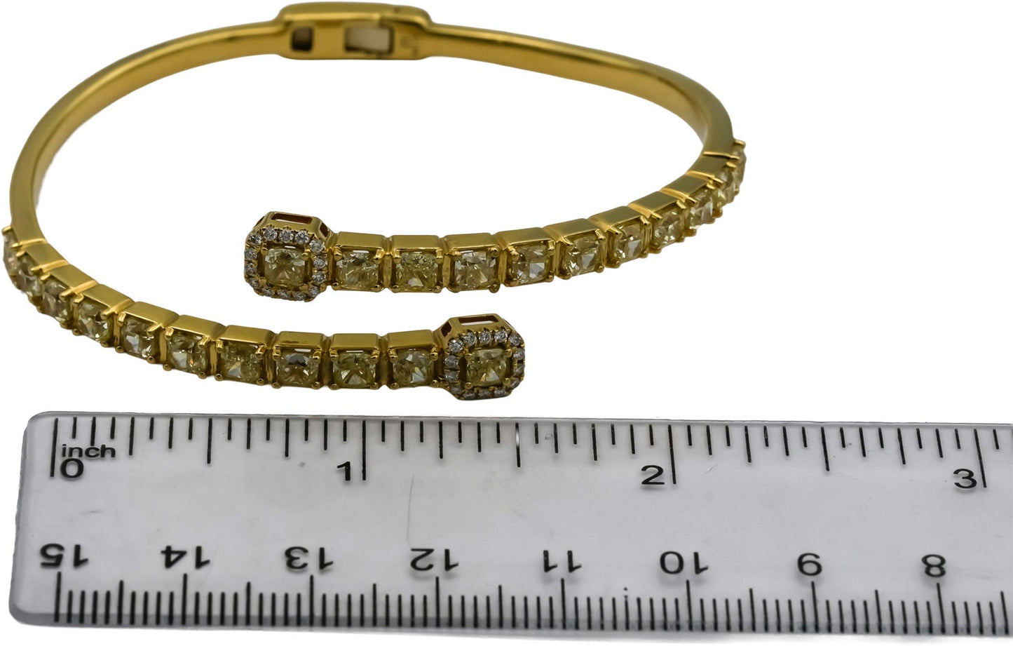 18k Yellow Gold VS White & Light Yellow Diamond Bypass Bangle Bracelet 5.5-6.0CT