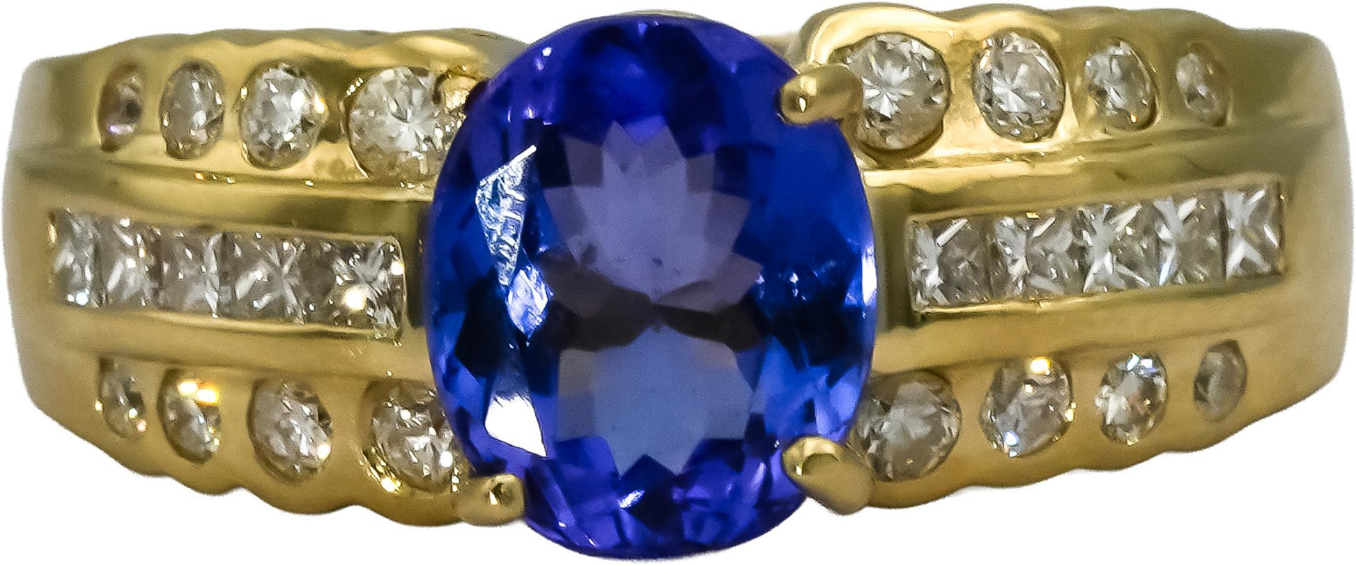 14k Yellow Gold Tanzanite and Diamond Cocktail Ring 3.50CT Size 8.25