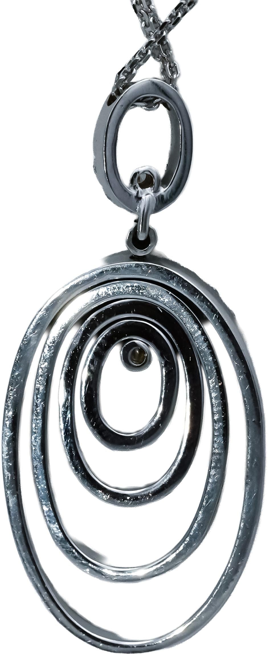 18k White Gold Round Diamond Double Sided Twisting Oval Pendant Necklace 0.50CT