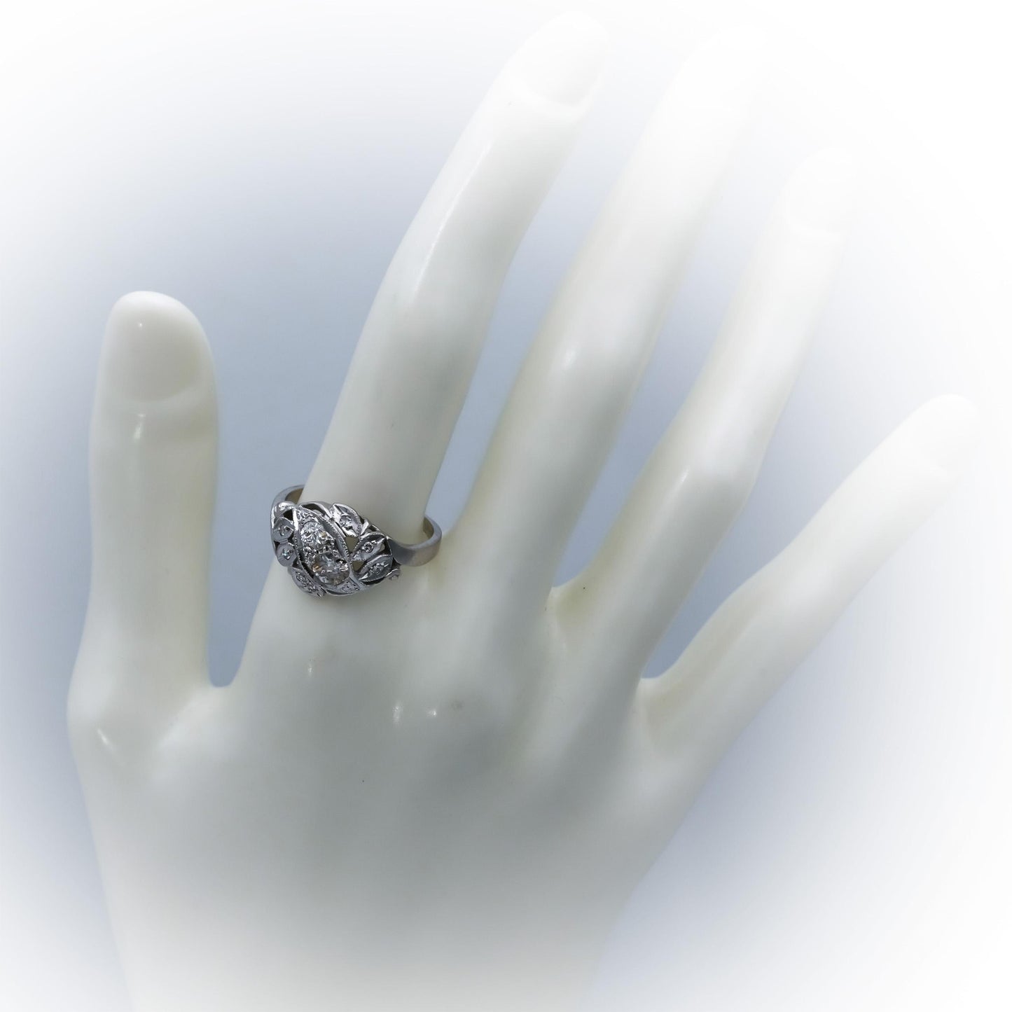 Vintage Antique 14k White Gold Round Diamond Ring 0.75CT Size 8.75