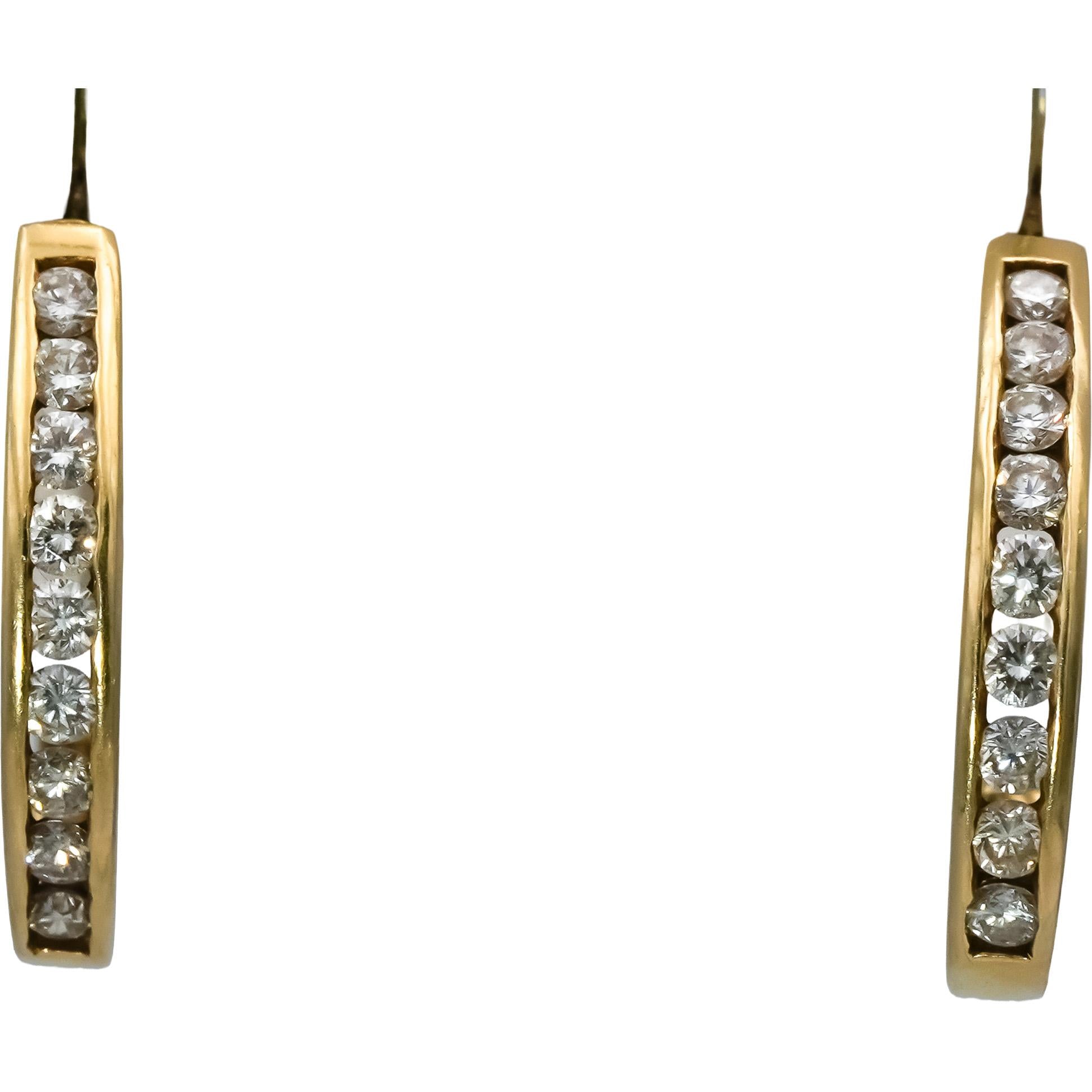 14k Yellow Gold VS Round Channel Set Diamond Curved Screw Back Earrings 0.55CT