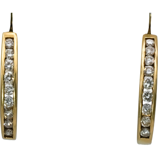 14k Yellow Gold VS Round Channel Set Diamond Curved Screw Back Earrings 0.55CT