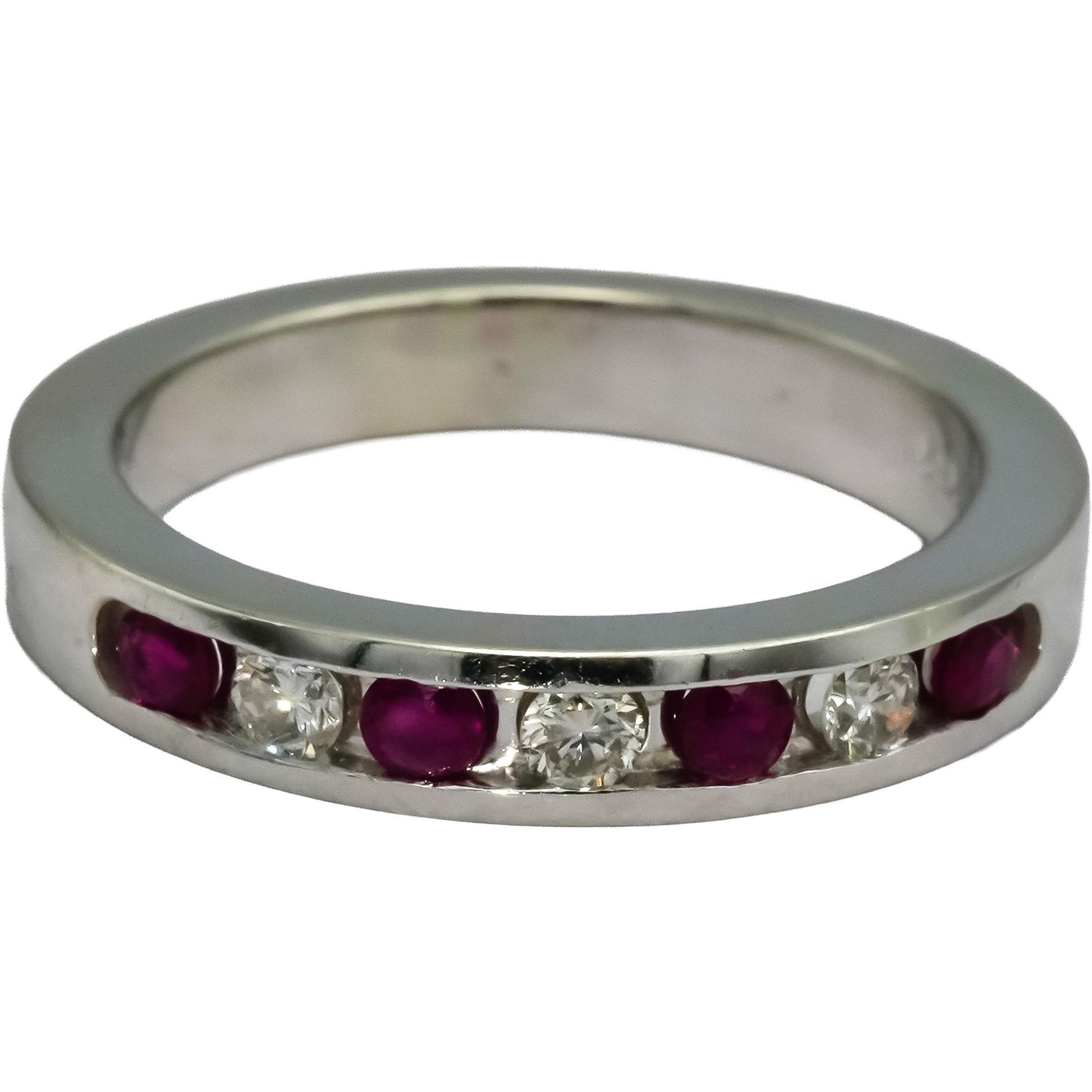 14k White Gold Round Channel Set Ruby and Diamond Band Ring 0.35CT Size 6.75