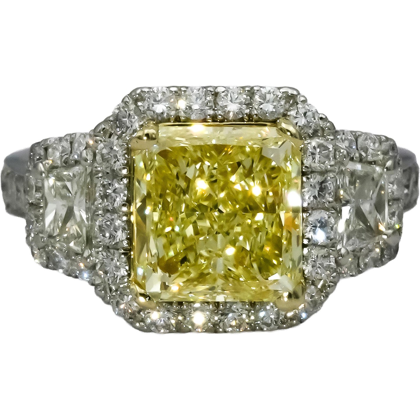 Platinum Light Yellow & White Diamond Engagement Ring 5.25CT w/ 3.25CT Center