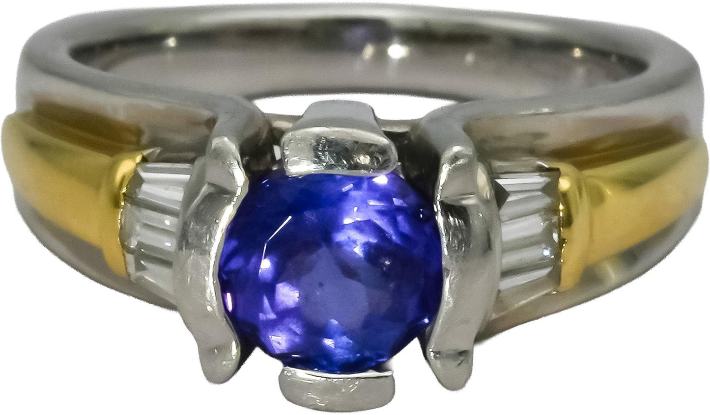 Platinum and 18k Gold VS Diamond and Tanzanite Cocktail Ring 1.70CT Size 7.25
