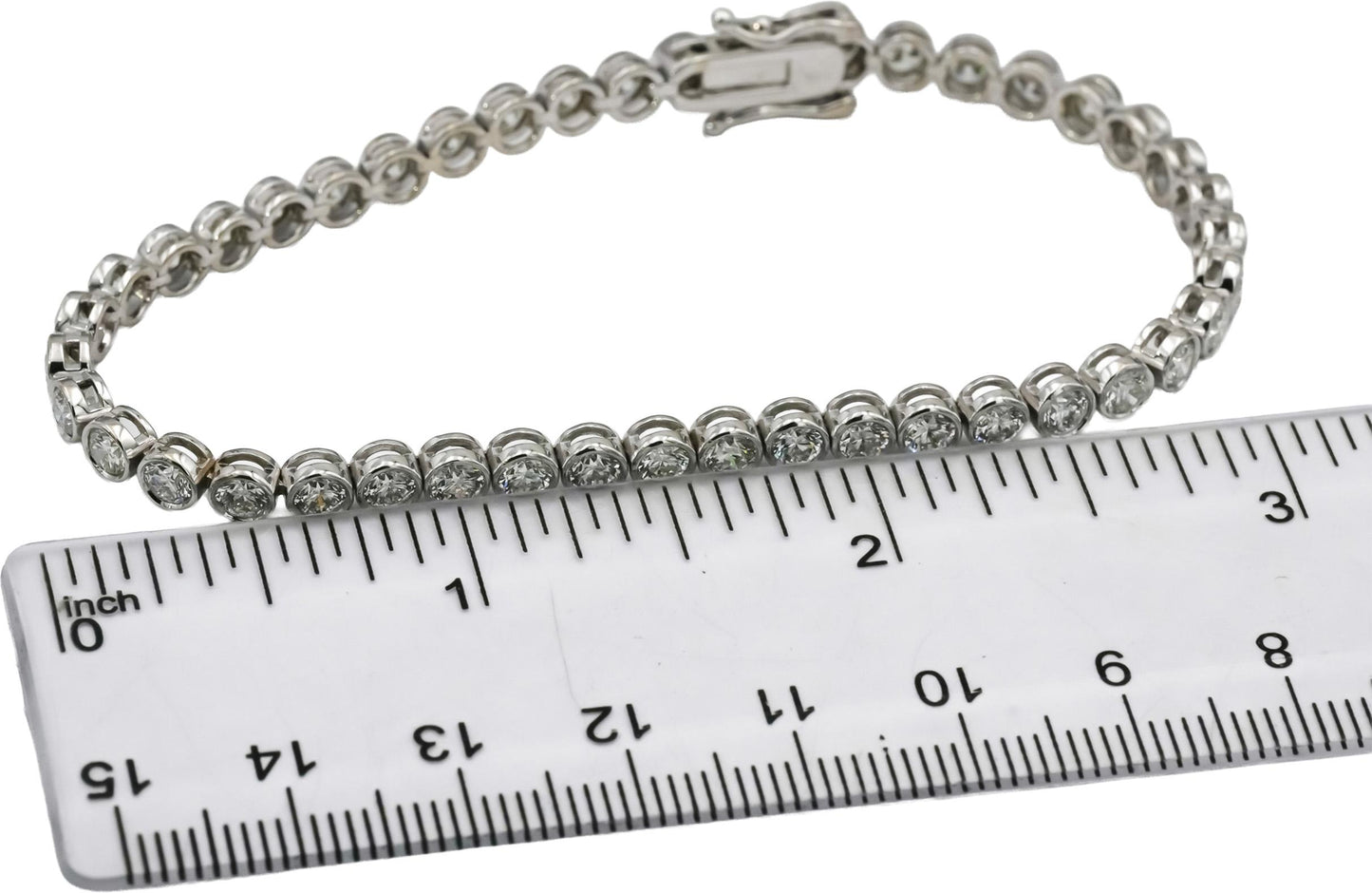 14k White Gold VS Round Bezel Set Natural Diamond Tennis Bracelet 6.04CT