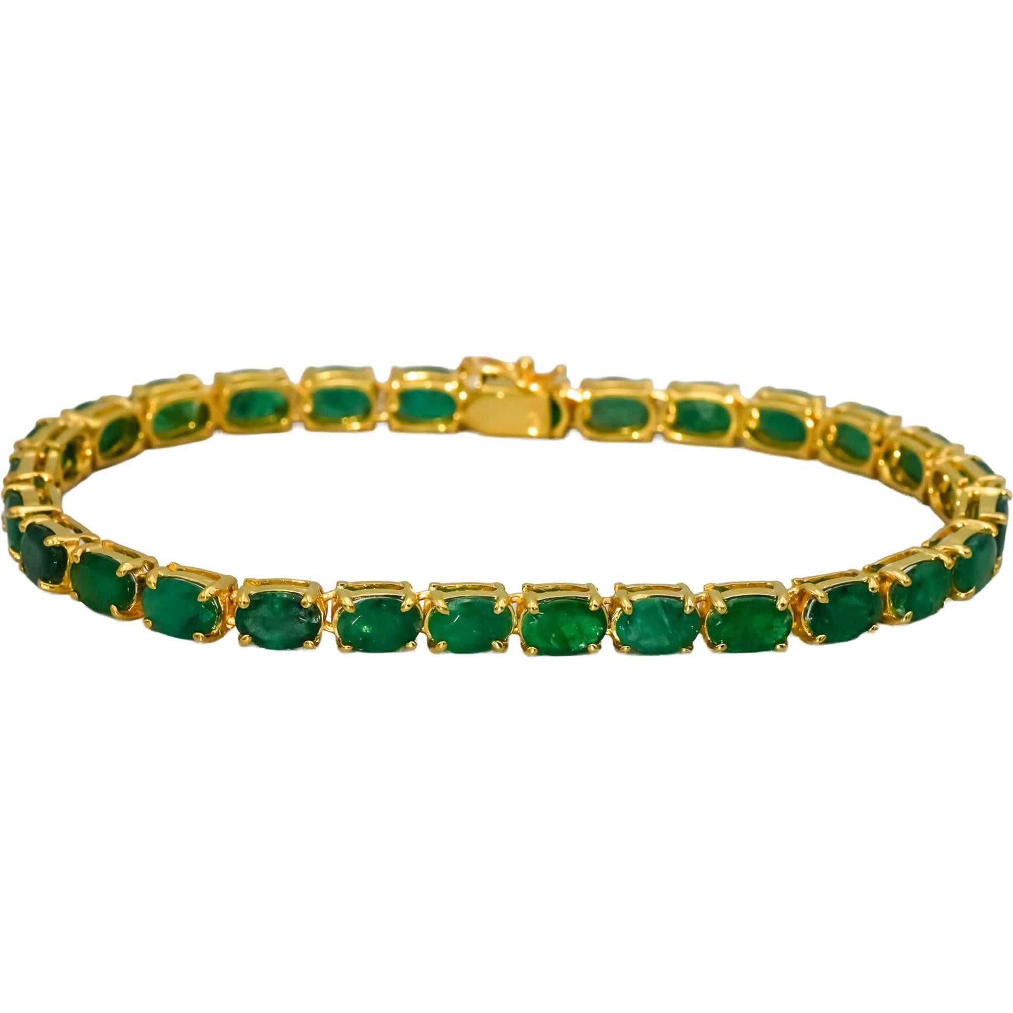 14k Yellow Gold Oval Cut Emerald Tennis Bracelet 11.50CT