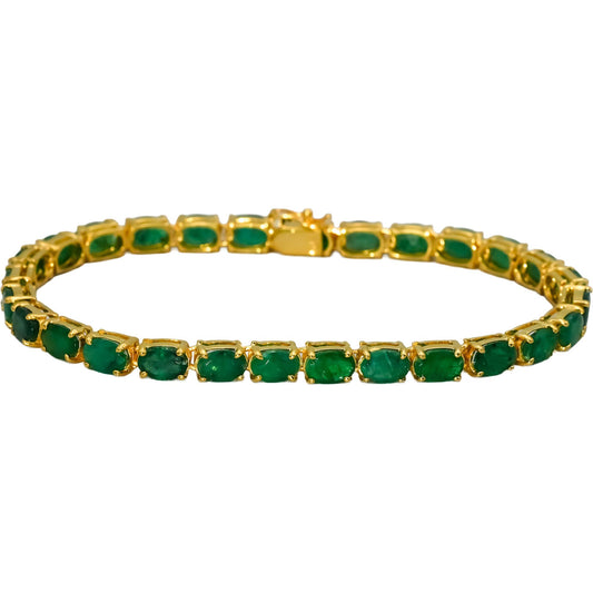14k Yellow Gold Oval Cut Emerald Tennis Bracelet 11.50CT