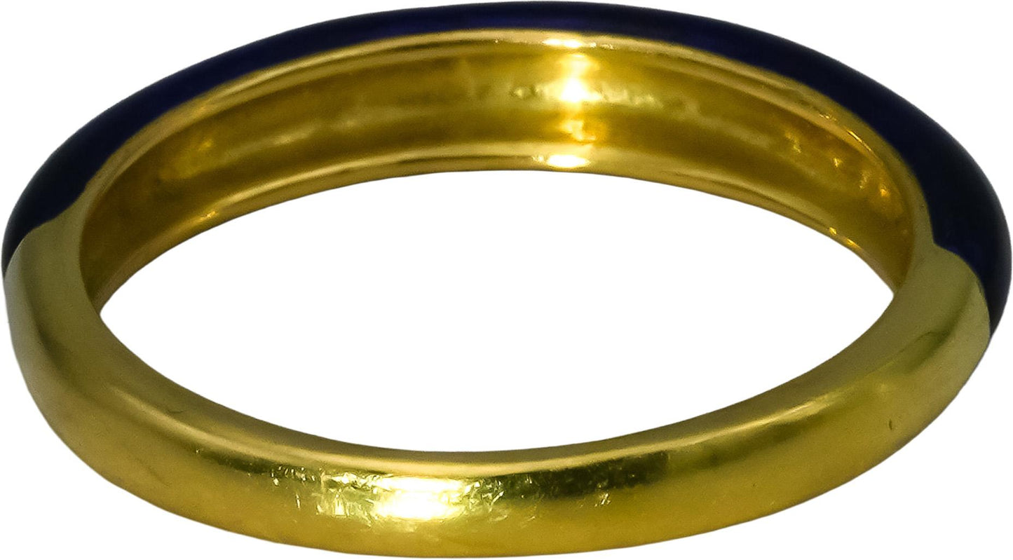 HIDALGO 18k Yellow Gold Blue Enamel Band Ring Size 6.25