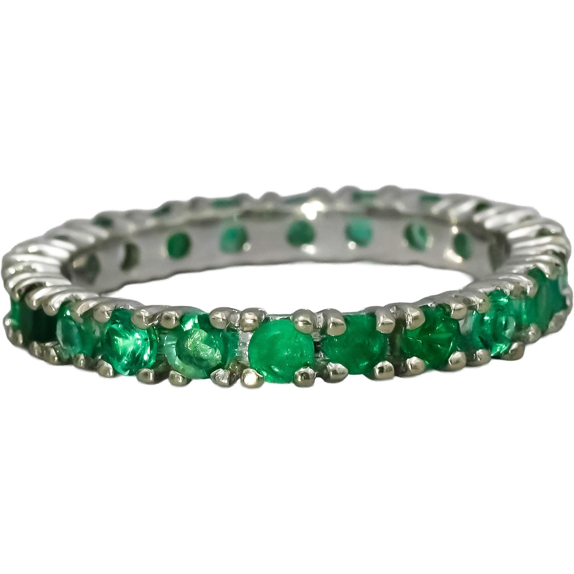 18k White Gold Round Cut Emerald Eternity Band Ring 2.0CT Size 6.75