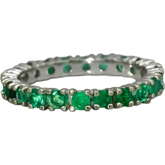 18k White Gold Round Cut Emerald Eternity Band Ring 2.0CT Size 6.75