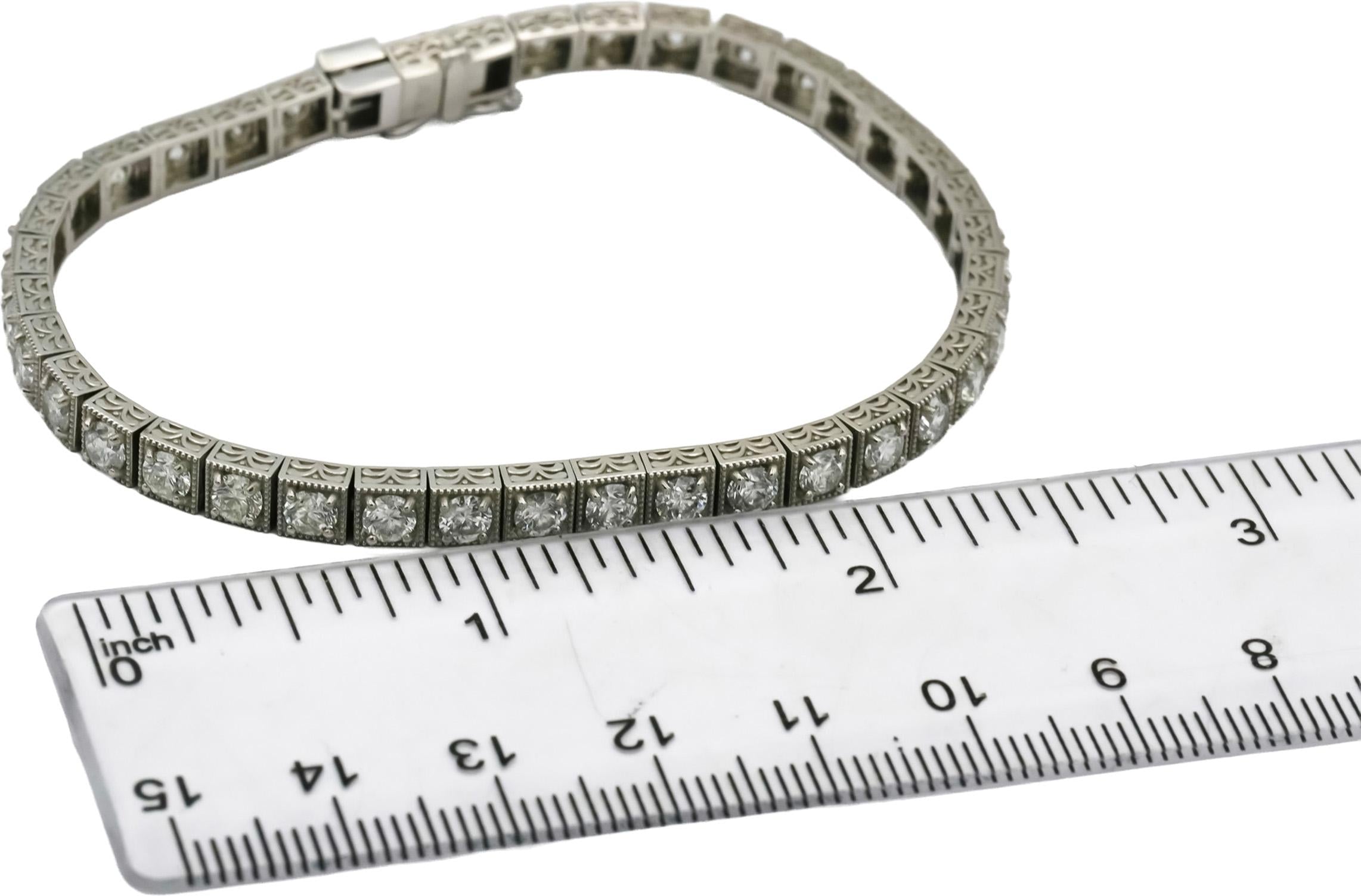 Vintage Platinum VS Diamond Tennis Bracelet w/ Scroll Etching Sides 6.67CT