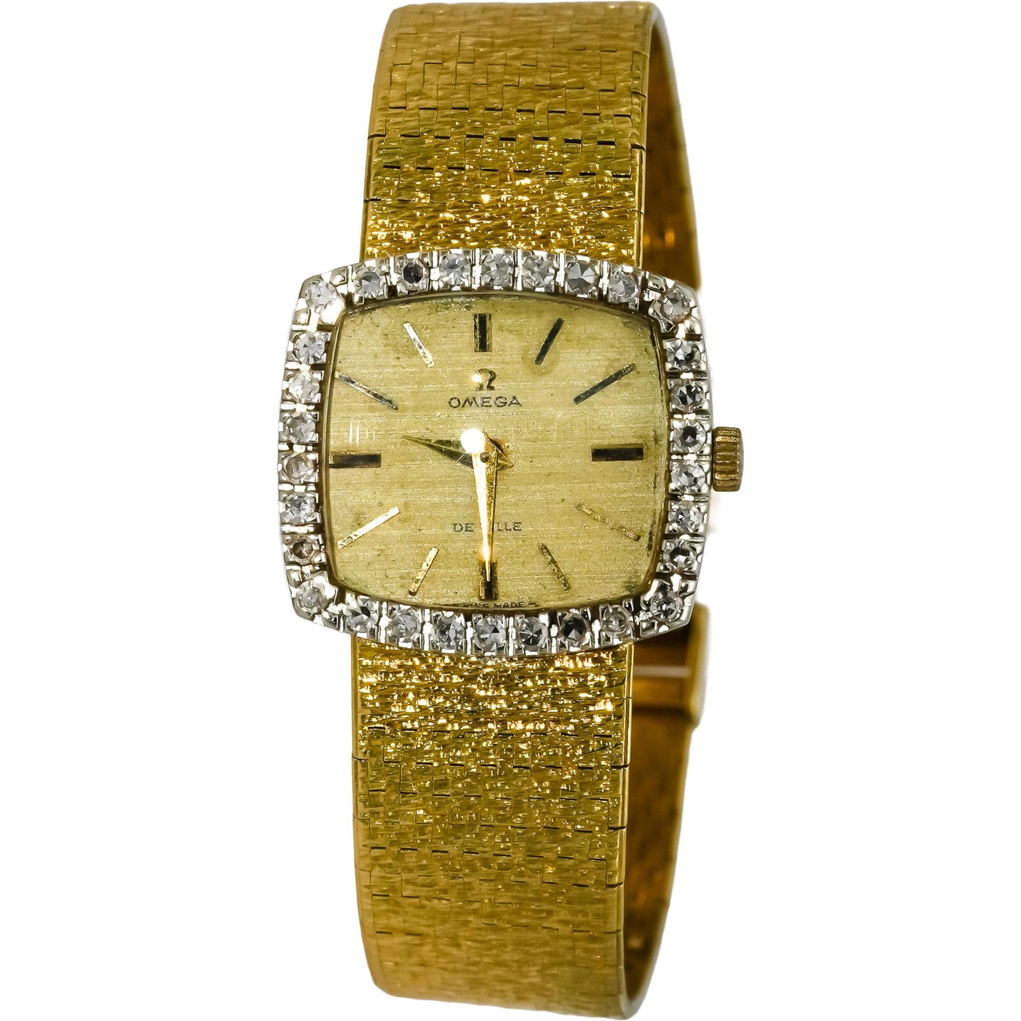 OMEGA Vintage 18k Yellow Gold De Ville Diamond Bezel Manual Ladies Watch .62CT