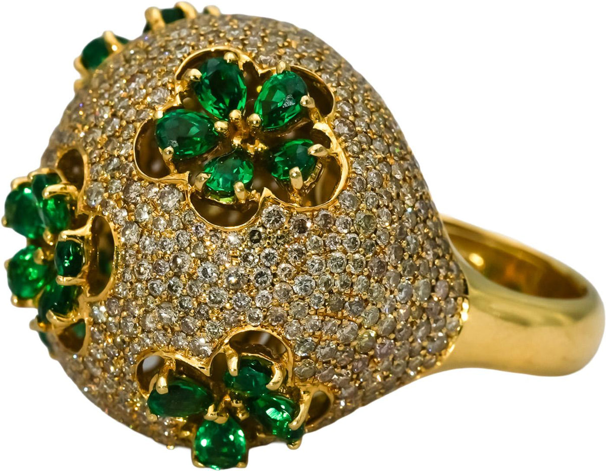 18k Yellow Gold Diamond and Tourmaline Floral Dome Cocktail Ring 7.50CT Sz 7