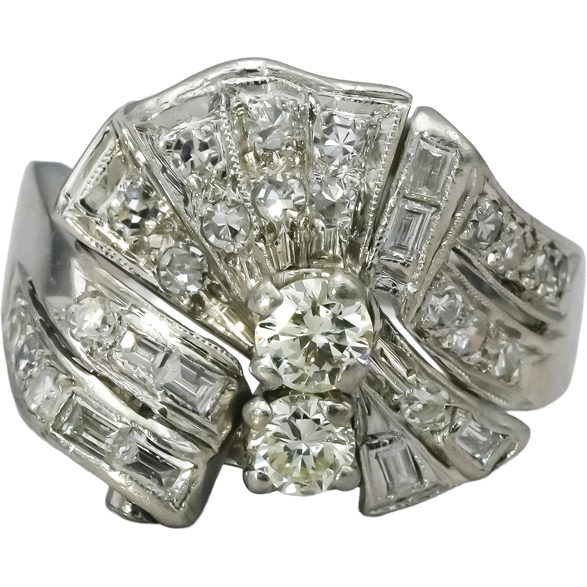 Antique Vintage Platinum Diamond Cocktail Ring 1.33CT Size 9