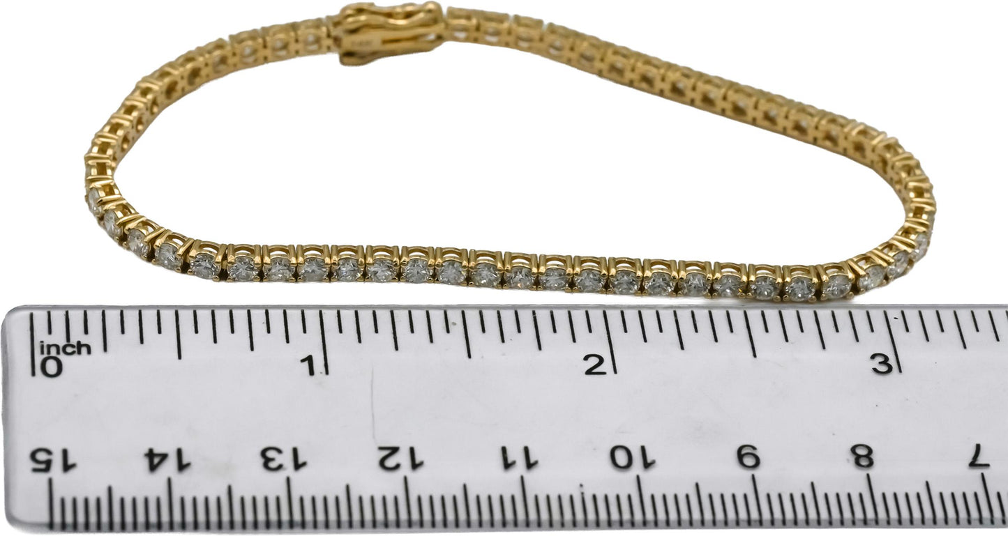 14k Yellow Gold VS Round Natural Diamond Tennis Bracelet 4.55CT
