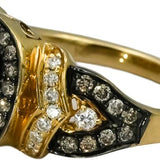 LE VIAN 14k Yellow Gold White and Chocolate Diamond Ring 0.90CT Size 6.75