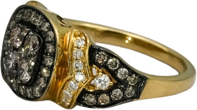 LE VIAN 14k Yellow Gold White and Chocolate Diamond Ring 0.90CT Size 6.75