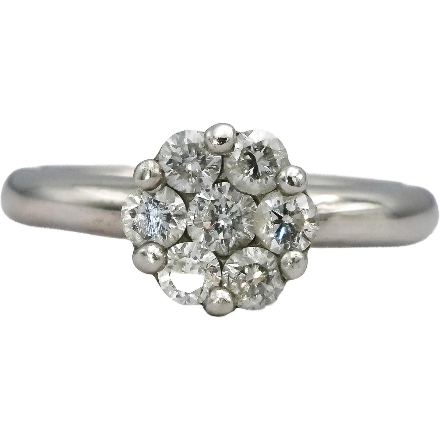 14K White Gold Round Diamond Cluster Ring 1.0CT Size 6.5