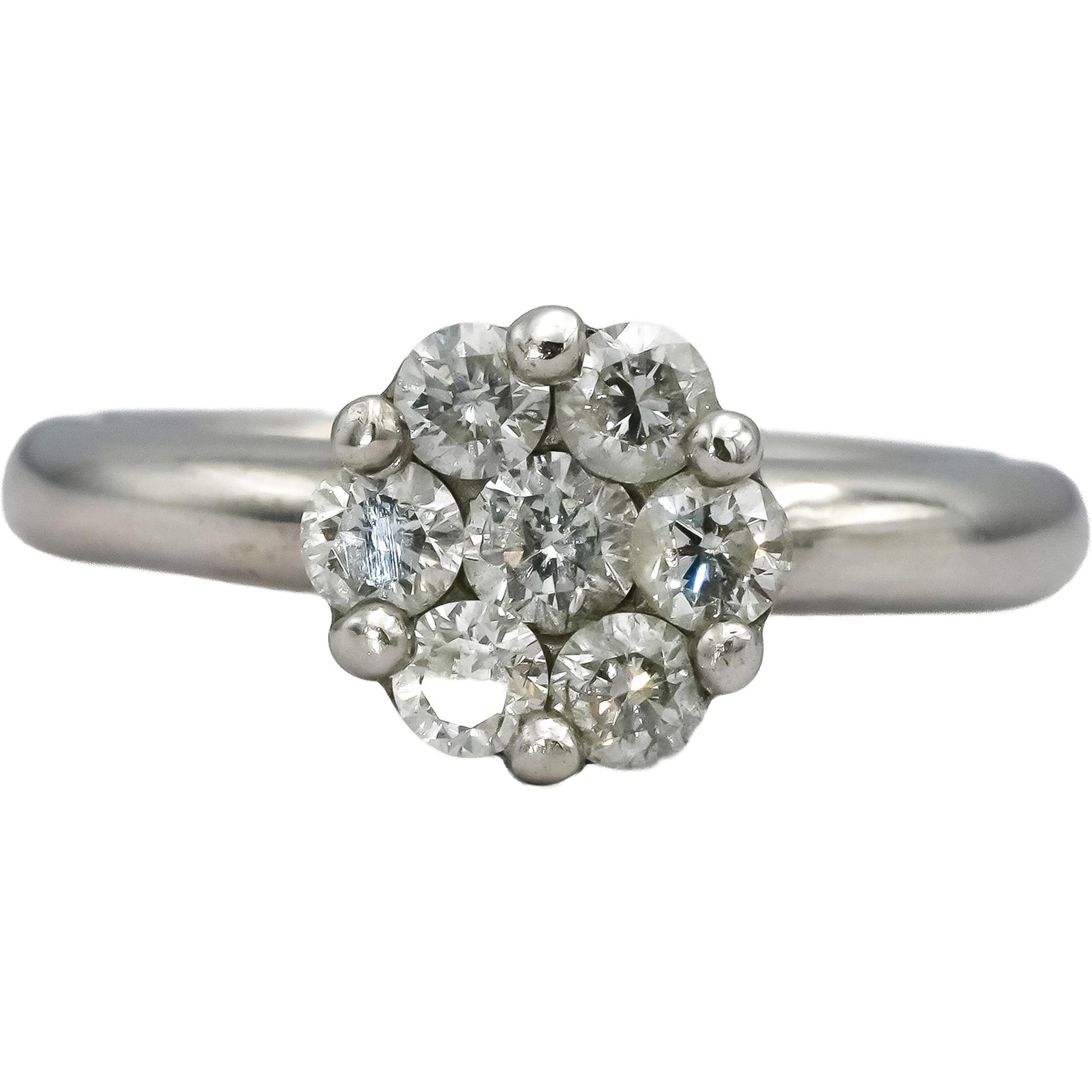 14K White Gold Round Diamond Cluster Ring 1.0CT Size 6.5