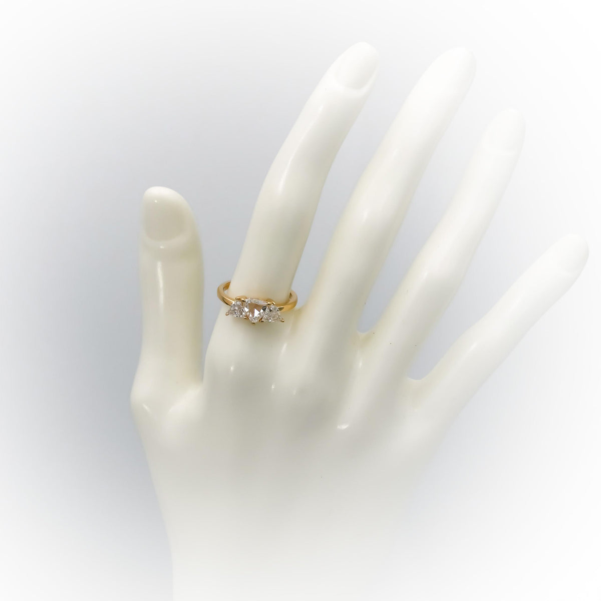 14k Yellow Gold VS Trillion Rose Cut Natural Diamond 3 Stone Ring 1.21CT Sz 6.25