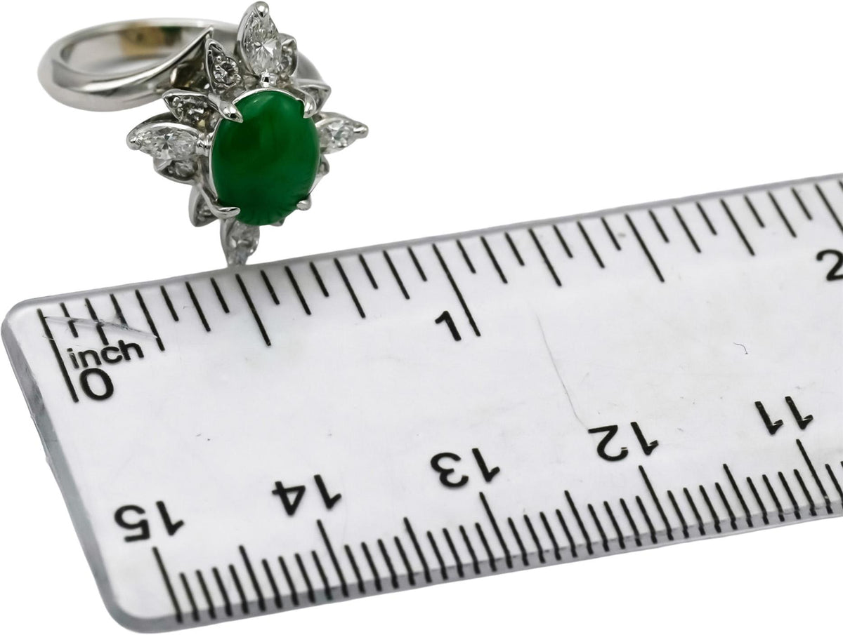 14k White Gold Diamond and Jade Cocktail Ring 0.50CT Size 4.25