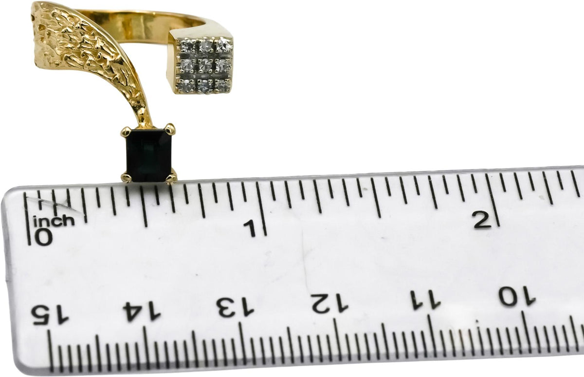 14k Yellow Gold Diamond and Sapphire Cuff Ring 1.20CT Size 6.75