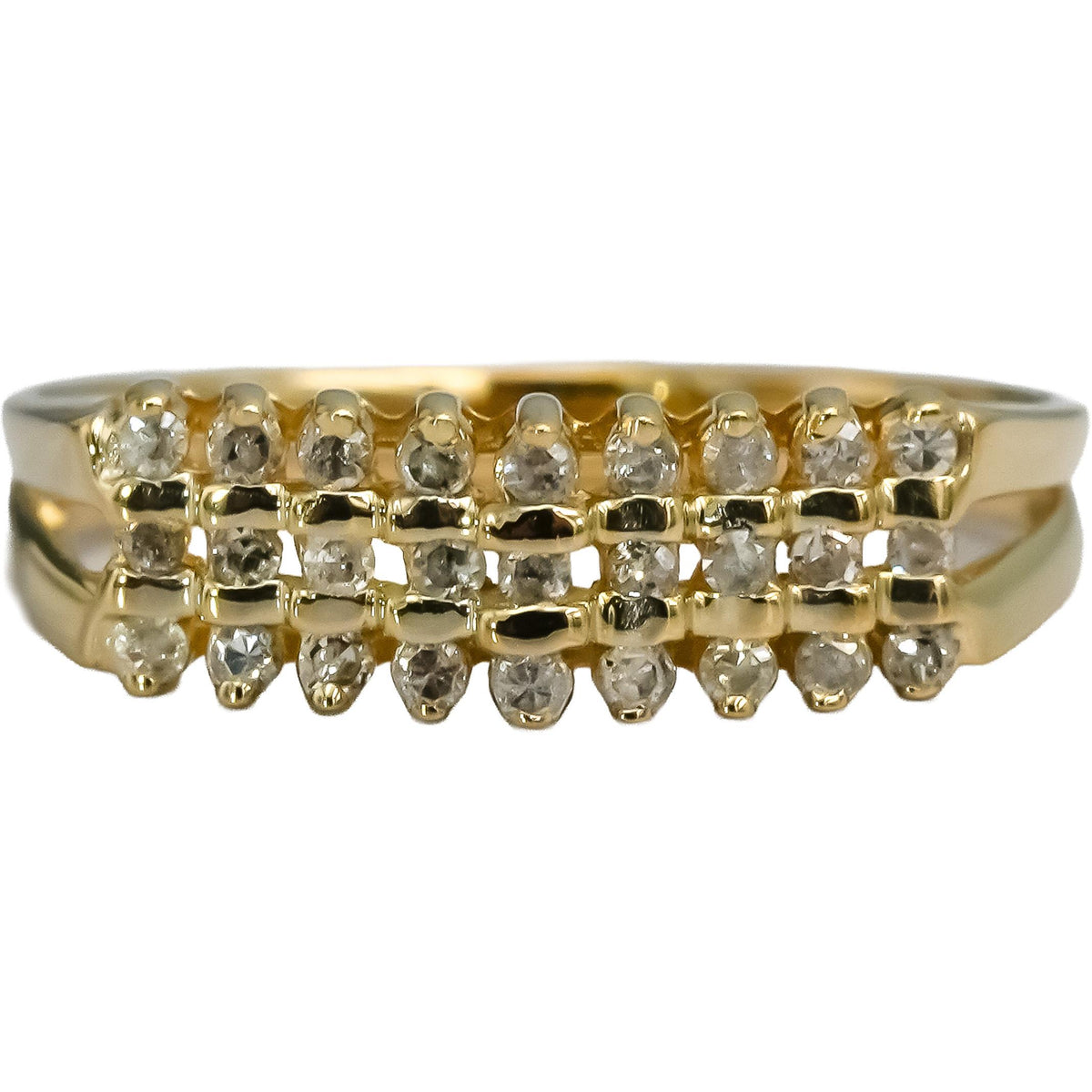 10k Yellow Gold Round Diamond Three Row Band Ring 0.25CT Size 6.75